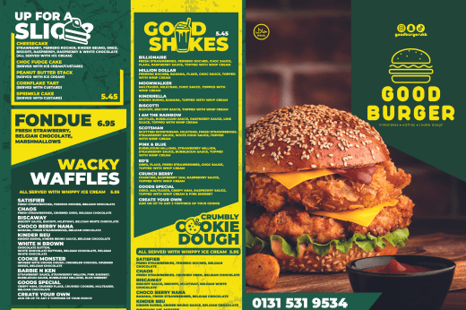 Order Takeaway | Good Burger | Best Burger in Edinburgh | Burgers | Milkshakes | Fries | Waffles | Cookie Dough | Cakes